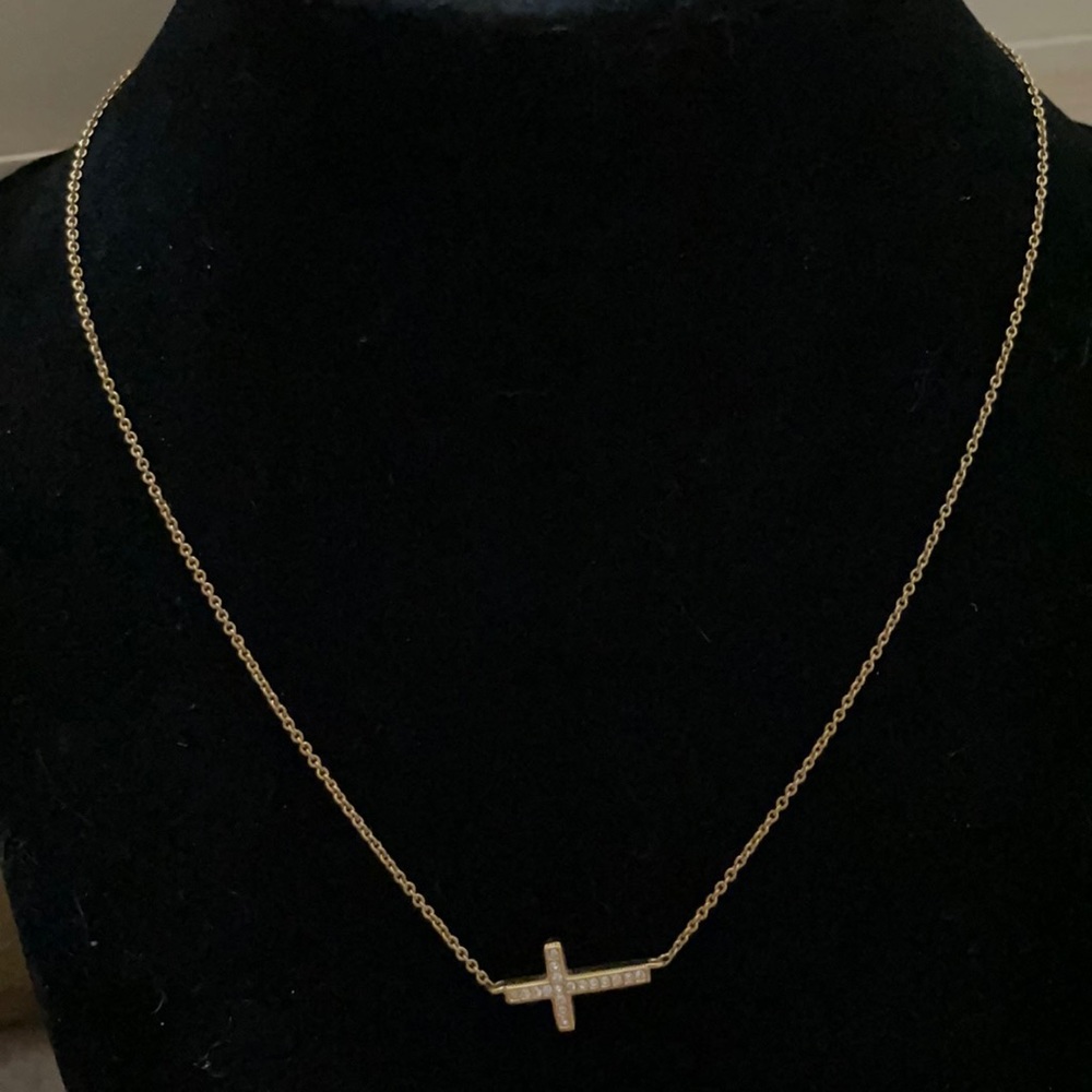 Nordstrom Goldtone CZ Horizontal Cross Necklace